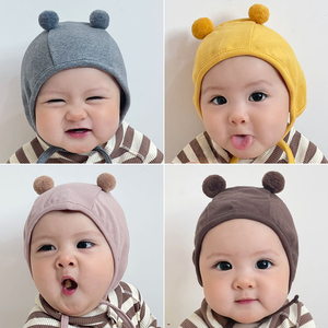 婴儿帽子春秋薄款宝宝胎帽纯棉婴幼儿可爱护耳帽春天女宝护囟门帽