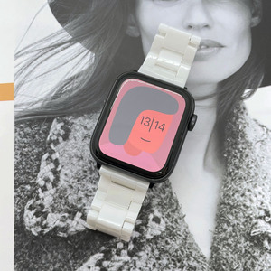 适用新款苹果智能手表4/5/SE/6/7表带黑色iwatch 白色真陶瓷44mm