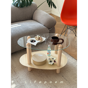 奶油风可爱实木茶几网红ins韩国小户型客厅沙发玻璃小边几咖啡桌