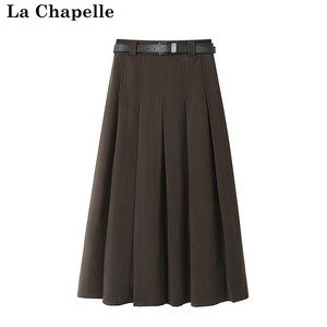 拉夏贝尔/La Chapelle百褶半身裙女冬季新款高腰显瘦毛呢中长裙子