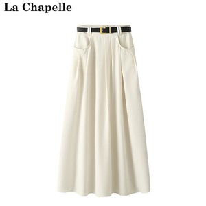拉夏贝尔/La Chapelle高腰半身裙女秋装2023新款垂感气质百褶长裙