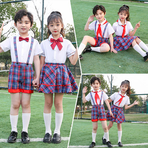 男女童红领巾演出服一年级格子裙小学生校园集体舞蹈合唱表演服棉
