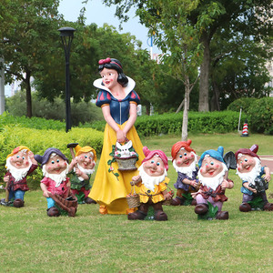 白雪公主和七个小矮人雕塑落地摆件装饰花园卡通幼儿园玻璃钢树脂