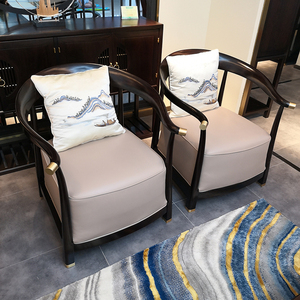 新中式圈椅三件套禅意太师椅现代乌金木全实木客厅休闲沙发椅组合