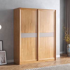 实木推拉衣柜两门移门玻璃日式小户型家用卧室带抽屉现代简约北欧