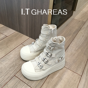 香港IT GHAREAS高帮帆布鞋女2024年春季新款厚底增高小个子板鞋子
