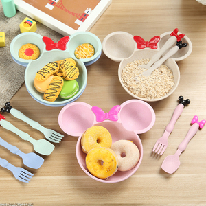 小麦秸秆餐具可爱卡通米奇碗筷套装家用儿童吃饭碗宝宝碗防摔碗