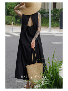 HollyChill丨2023SS '西西里' 假日风情圆领A字露背无袖连衣长裙
