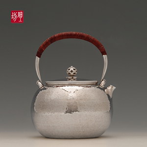 细工坊日本银壶纯银9999烧水壶纯手工一张打银茶壶家用烧水壶茶具