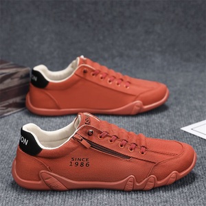 红色帆布鞋男款2024新款夏季透气侧拉链平板鞋一脚蹬运动休闲男鞋