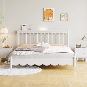 米思洛美式白色全实木温莎床现代简约单双人家用主卧储物多功能床