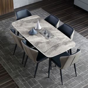 富饶地带意式轻奢亮光岩板餐桌简约现代家用餐椅组合小户型长方形