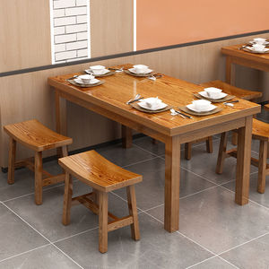 威武面馆桌椅饭店小吃店餐桌商用餐饮实木餐桌食堂桌子复古碳化