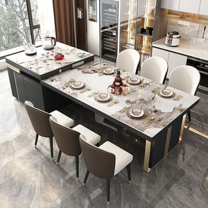 楠运岛台加餐桌一体家用成品大户型轻奢极简潘多拉岩板餐桌椅组合