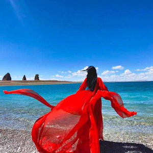 三亚旅游衣服沙滩裙超仙女海边度假裙沙漠拍照大红色拖尾长裙飘逸