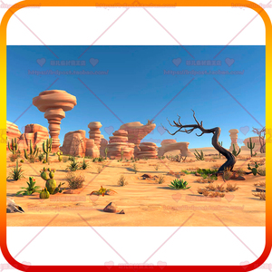 Unity3d卡通风格化沙漠岩石悬崖仙人掌植物骨头自然环境场景模型