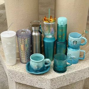 星巴克杯子2023周年庆女神Siren海洋蓝陶瓷马克玻璃吸管保温水杯