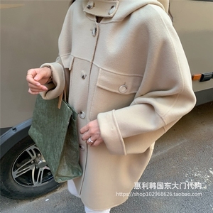 韩国东大门代购2020冬季新款连帽双面羊绒大衣女显瘦高端毛呢外套