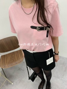 ann韩国东大门代购 24早春新品女装纯色圆领口袋简约洋气短袖T恤