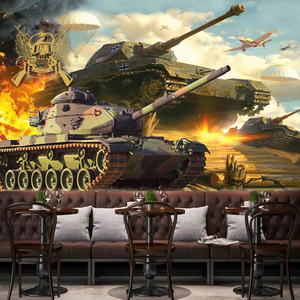 军事战争迷彩风格主题墙纸飞机坦克军人武器装饰背景墙布壁纸壁画