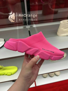 Balenciaga/巴黎世家2023新款女鞋粉色弹力休闲袜子鞋半拖一脚蹬