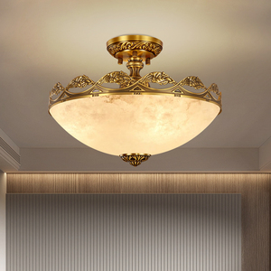 美式简约吊灯全铜餐厅卧室入户门厅灯欧式复古过道走廊半吸顶灯具