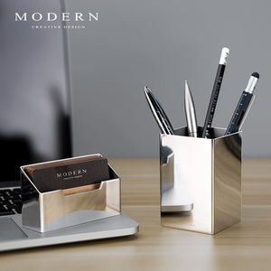 德国MODERN现代艺术名片座不锈钢钢创意名片架高档桌面笔筒定制