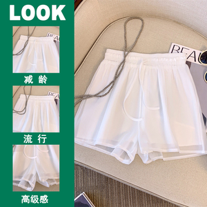 外贸原单女装专柜撤回白色短裤女夏季设计感松紧腰小个子阔腿裤子