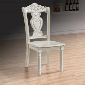 餐椅橡木椅子靠背凳欧式家用实木雕花餐桌椅现代简约餐厅白色凳子