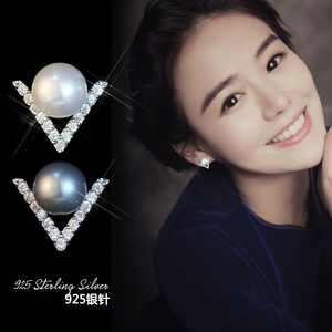 明星同款珍珠耳钉 925纯银耳环女刘涛同款气质简约时尚防过敏耳饰