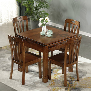 实木餐桌小户型水曲柳桌椅组合可伸缩多功能家用正方形桌子