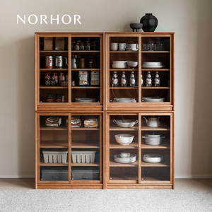 北欧表情NORHOR日式中古侘寂素住海纳实木玻璃陈列展示书柜餐边柜