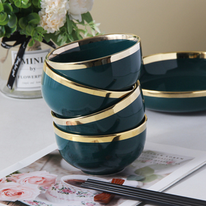 金边碗家用2024新款陶瓷吃饭碗网红碗筷套装米饭碗轻奢风小碗餐具