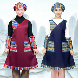 中国风特色围裙女式新款工作家用厨房食堂服务员工作服定制印字