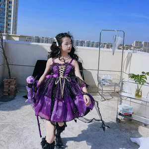 女童库洛米连衣裙夏季2024新款韩版中大童卡通紫色网纱蓬蓬公主裙