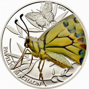 帕劳2013年蝴蝶动物系列金凤蝶精制彩色纪念银币