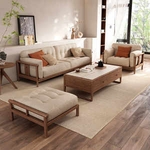苏卯新中式实木沙发组合简约榫卯框架软包布艺沙发禅意样板房家具