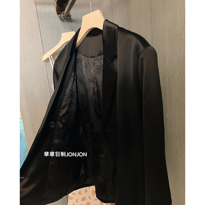春夏醋酸重工西装外套茧型垂感设计感定制质感宽松显瘦黑色小西服
