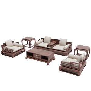 新中式罗汉床沙发黑胡桃木全实木沙发禅意罗汉榻客厅茶室会所沙发