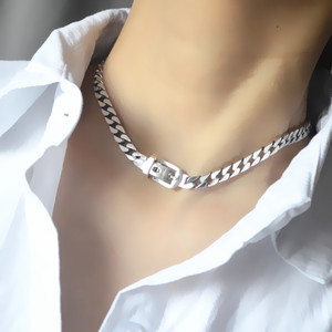韩国S925纯银重工皮带项链女粗链条个性手链嘻哈潮锁骨链复古颈链