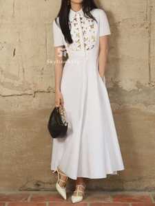 佟丽娅同款高端定制白色时尚感花朵刺绣镂空连衣裙衬衫裙日常优雅