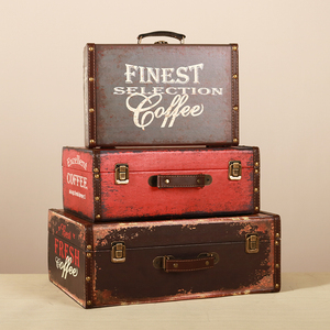 欧式复古手提箱储物木箱子收纳箱老式皮箱旅行摄影道具桌面整理箱