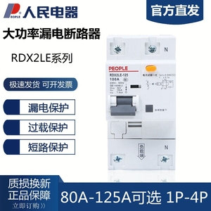 人民电器RDX2LE-125型 80A 100A 125A  漏电断路器漏保空开