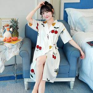 日式和服睡袍女夏季纯棉性感系绳V领睡裙浴袍宽松短袖睡衣家居服