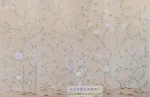 真丝手绘工笔蝴蝶花电视沙发玄关背景丝绸墙壁纸silk wallpaper