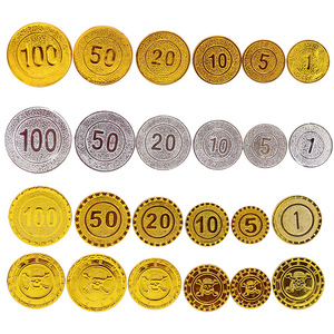 男孩玩具幸运币儿童奖励海盗塑料金币50骷颅头美元面值100元硬币