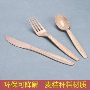 环保可降解餐具勺子 麦秸秆一次性餐刀叉勺 餐叉汤勺饭勺长柄叉子