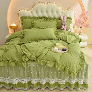 洛卡棉床裙款四件套蕾丝防滑床单床上公主风花边被套裸睡四季用品