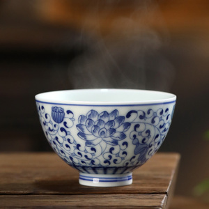 釉下彩青花瓷主人杯茶杯陶瓷单杯品茗杯压手杯个人杯中式古典复古