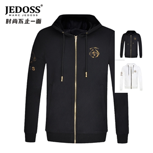 JEDOSS/爵迪斯男装春夏季款连帽拉链开衫卫衣黑色夹克外套027